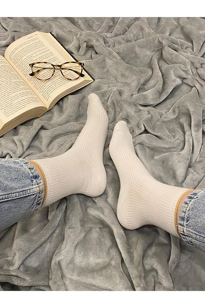 FUBA Aksesuar 4 Pairs Women's Multicolor Comfortable Cordless Elastic Socks White College Socks