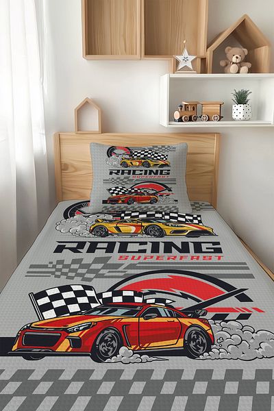 Şen Dekorasyon Racing Racing Cars 4 Seasons Kids Pique Set