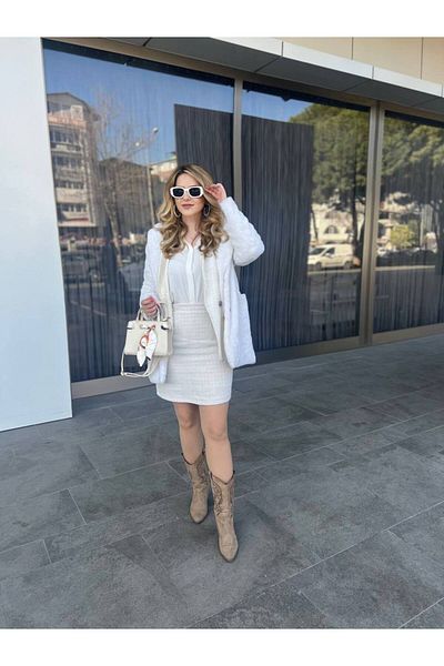 Stile Bella Γυναικεία τουίντ φούστα με κρυφό φερμουάρ με χρυσό κουμπί