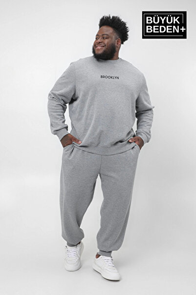 Superlife Men's Mid Brooklyn Printed Plus Size Thin Crew Neck Swatshirt Spr25Bsw60