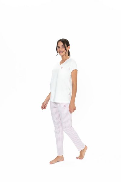 U.S. Polo Assn. Uspa Licensed V-Neck Ecru Cotton Women's Pajamas Set