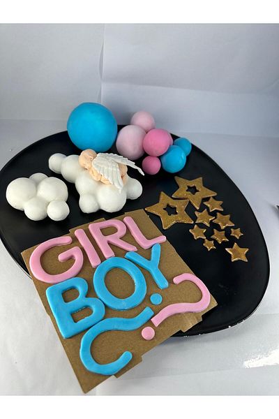 by şeyda palancı Gender Party Cake Figures from Sugar Dough