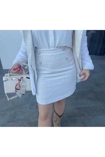 Stile Bella Γυναικεία τουίντ φούστα με κρυφό φερμουάρ με χρυσό κουμπί