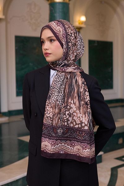 İpekhan Σάλι Voile με μοτίβο Bitter Brown Voile Silk Shawl - 9802-04