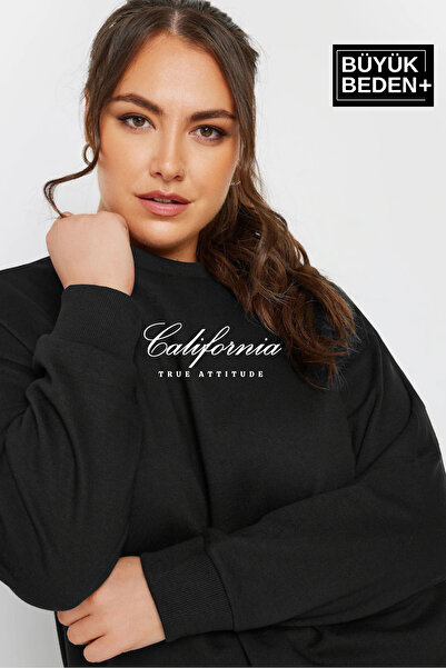 Superlife Γυναικείο χειρόγραφο California Printed Plus Size Slim Crew Neck Swatshirt SPR25BSWK63