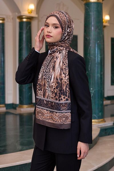 İpekhan Σάλι Voile με σχέδια - Milk Brown Silk 9802-02