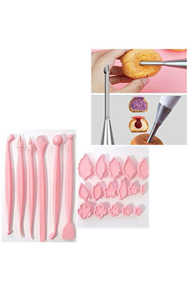 adin tasarım Dolum Duyu ve  Şeker Hamuru Modelleme Seti 21 Parça Marzipan Pasta Yaprak Muffin Kurabiye Kalıbı