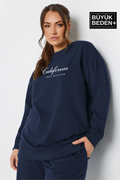 Superlife Γυναικείο χειρόγραφο California Printed Plus Size Slim Crew Neck Swatshirt SPR25BSWK63