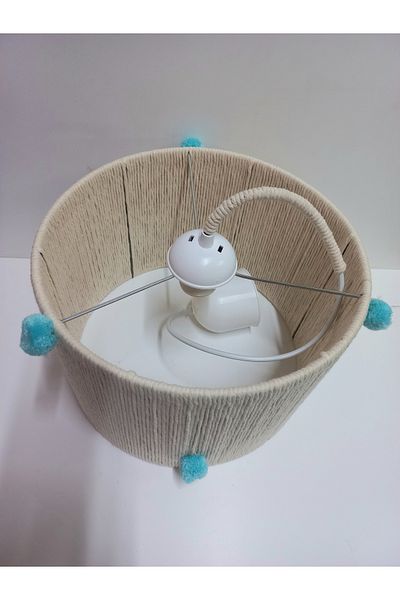 C&A&B KUZEY AVİZE Ecru Macrame String Wrapped Pompom Design Pendant Lamp Chandelier for Baby Boy and Children's Room