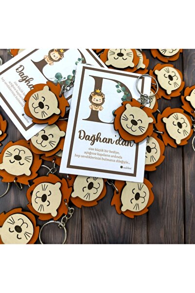 Magnetdesing Aslan Anahtarlık 10 adet Kişiye Özel kart tasarım jelatin paketli