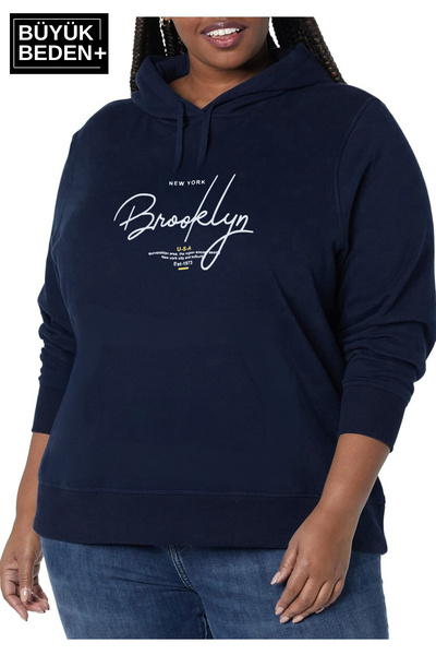 Superlife Women's Handwritten Brooklyn Printed Large Size Thin Hooded Swatshirt Spr25Bswk58