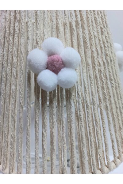 C&A&B KUZEY AVİZE Makrome Ekru Ip Sargılı  Pembe Ponpon Çiçekli Genç Odası Bebek Çocuk Odası Tasarım Sarkıt Avize