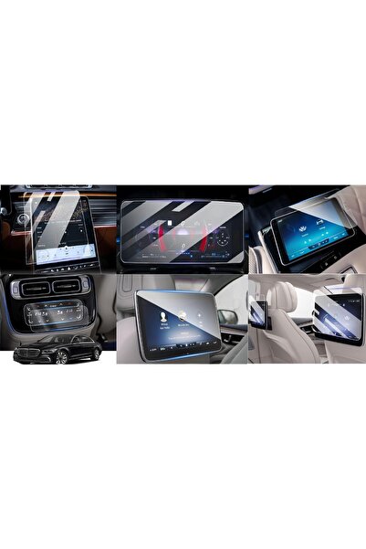 Mobilite مرسيدس S Series 2021-2025 جميع الشاشات ووحدة تكييف الهواء 6 قطع مجموعة متوافقة مع واقي الشاشة النانوي 9h