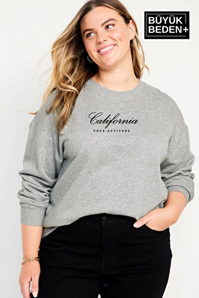Superlife Women's Handwritten California Printed Large Size Slim Crew Neck Sweatshirt Spr25Bswk63