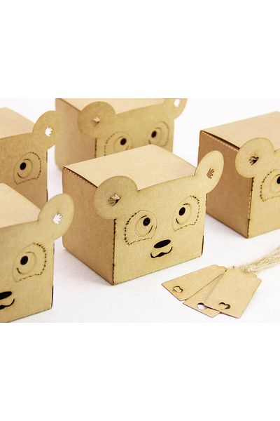 Tasarım Şeker Panda Shaped Kraft Cardboard Box - Gift Box - 25 Pieces