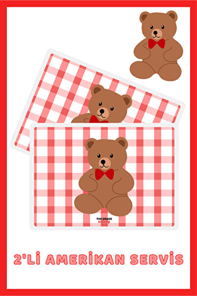 The Grade Amerikan Servisi 2'li Ayıcık Desen Teddy Bear Amerikan Servis Yemek...