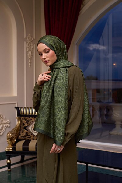 İpekhan Khaki Voile Silk Patterned Shawl - 9803-09