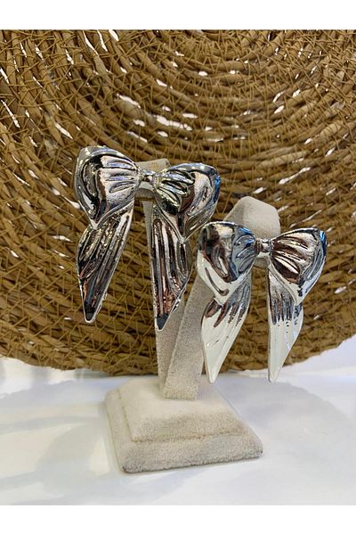 LUFES Metal Ribbon Bow - Silver Color Earrings