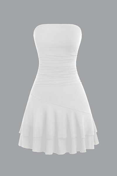 Edela Ecru Strapless Draped Mini Dress 6015