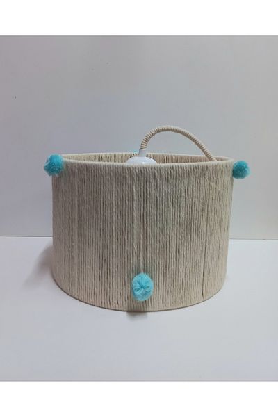C&A&B KUZEY AVİZE Ecru Macrame String Wrapped Pompom Design Pendant Lamp Chandelier for Baby Boy and Children's Room