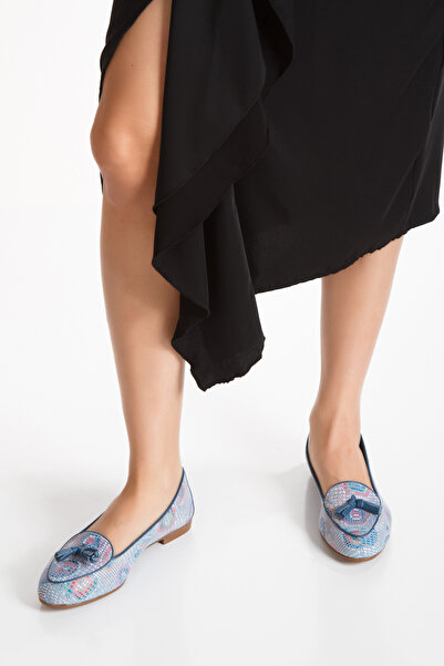 PASSAGE SHOES Genuine Leather Women's Ballerinas - Multi Color, Blue Color, 1037 Model