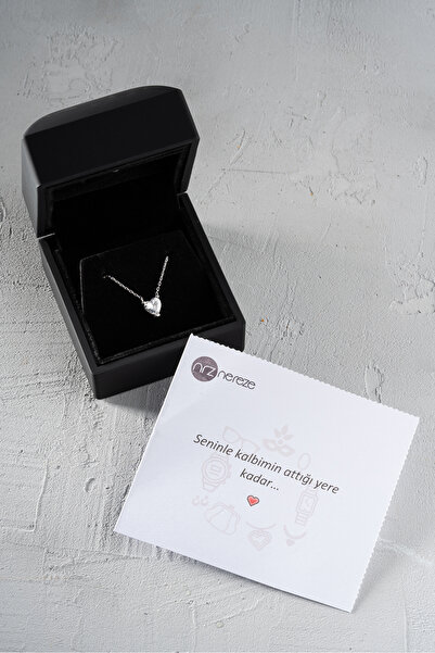 Nereze 925 Ayar Gümüş Işıklı Kutuda Rodyum Kaplama Minimal Beyaz Taşlı Kalp K...