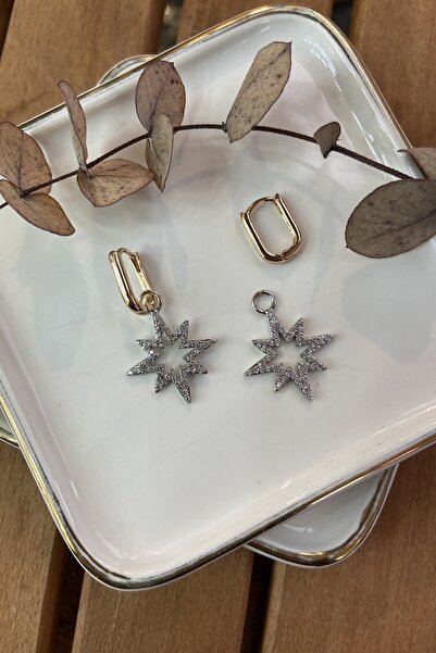 AURA ATELIER أقراط ستار مجوفة بلونين من الفولاذ