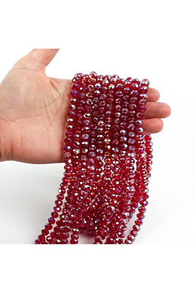 yfhobi Snur de mărgele de sticlă de cristal plat de 8 mm - culoare fuchsia cu janjan transparent, calitate 1, 1 snur (67-70 bucăți)