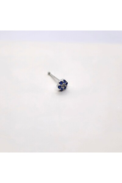 Set 925 Ayar Gümüş Mavi Zirkon Taşlı ''Çiçek'' Hızma ( Çap: 4 mm )