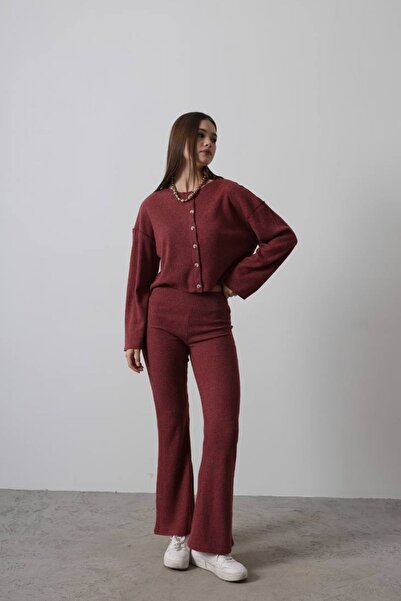 Byelmira Women's Knitted Sweater Suit Claret Red