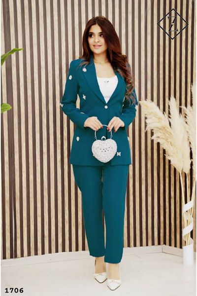 zümrüt moda 1706 Model Stone Detailed Jacket and Trousers Evening Dress Set
