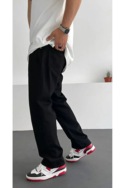 viking's line Siyah Bol Kalıp Baggy Jean Pantolon rahat kalıp