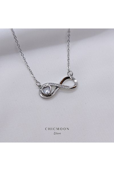 CHICMOON STORE Infinity Necklace with Steel Silver Color Stone