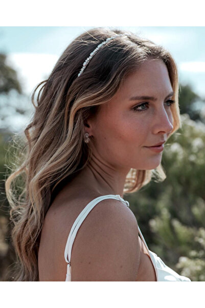 CSR AKSESUAR Special Day Bridal Crown with Silver Pearls & Zircon Stones