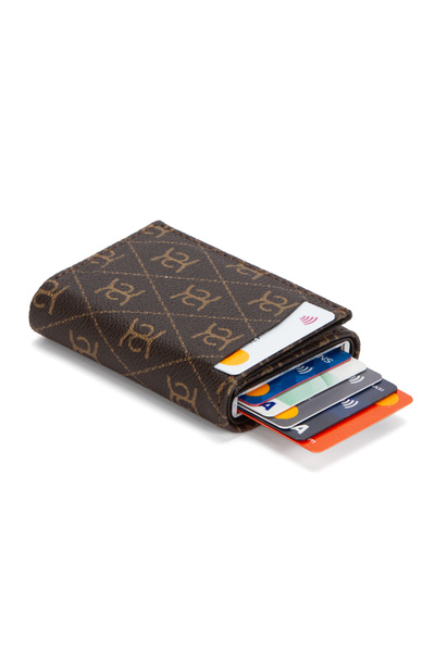 Newish Polo Newish Unisex Patterned Automatic Slide Card Holder Wallet with Mechanism