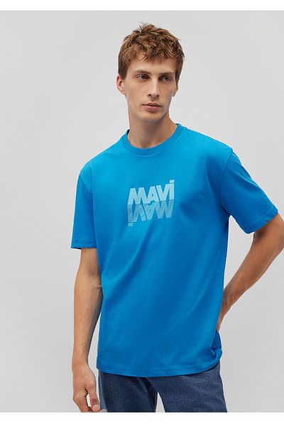 Mavi μπλουζάκι με τυπωμένο λογότυπο casual (χαλαρή) κοπή μπλε