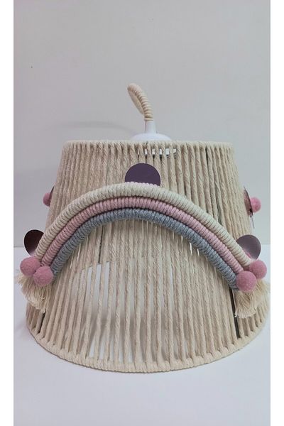C&A&B KUZEY AVİZE Ecru Macrame - Rope Wrapped, Applique and Sequined Girl's Room Baby Kids Design Pendant Lamp Chandelier