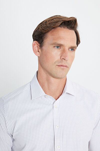 ALTINYILDIZ CLASSICS Erkek Beyaz-Bej Pamuklu Oxford Slim Fit Dar Kesim Klasik Yaka Armürlü Gömlek