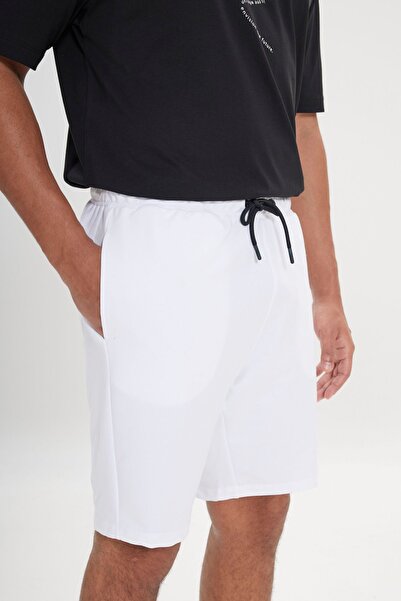 AC&Co / Altınyıldız Classics Erkek Beyaz Standart Fit Normal Kesim Pamuklu Esnek Örme Şort