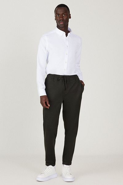 AC&Co / Altınyıldız Classics Men's Khaki Standard Fit Regular Cut Comfortable Flannel Pocket Tie Waist Knitted Stretch Trousers