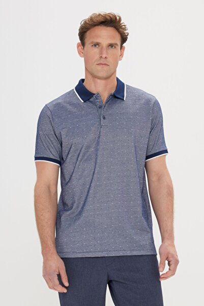 ALTINYILDIZ CLASSICS Мъжка тъмносиня тениска с джобове и памучна жакардова яка