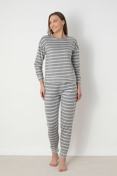 DOFİ Dofi Women's Gray Flannel Fleece Pajamas Set – Warm and Comfortable
