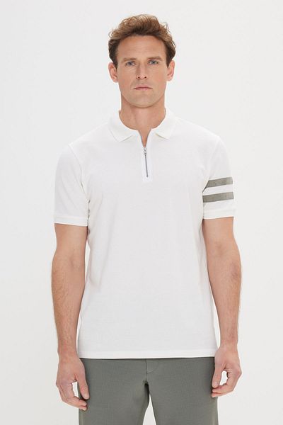 ALTINYILDIZ CLASSICS Tricou alb pentru bărbați, slim fit, 100% bumbac, cu gât polo