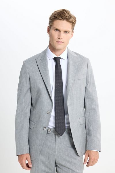 ALTINYILDIZ CLASSICS Men's Gray Slim Fit Slim Fit Swallow Collar Striped Stretch Suit with Flap Pocket