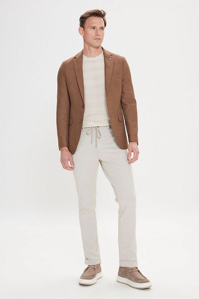 ALTINYILDIZ CLASSICS Καφέ Slim Fit Ανδρικό Blazer - Μονό Γιακά, Dobby