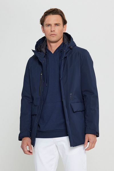 AC&Co / Altınyıldız Classics Ανδρικό γιακά με κουκούλα Navy Blue με κουκούλα Standard Fit Ζεστό αντιανεμικό παλτό