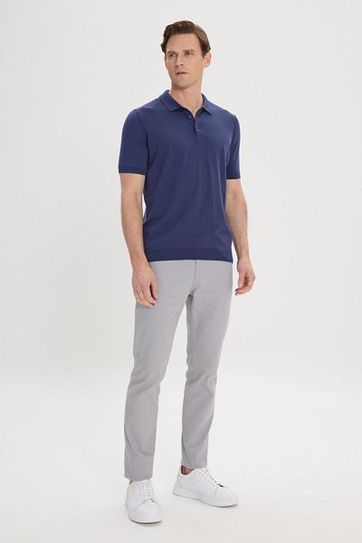 AC&Co / Altınyıldız Classics Marineblaues Strick-T-Shirt mit Polokragen für Herren – 100 % Baumwolle, eigenes Muster