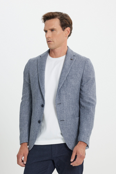 ALTINYILDIZ CLASSICS Slim Fit Dar Kesim Mono Yaka Desenli Torba Cepli Lacivert Ceket