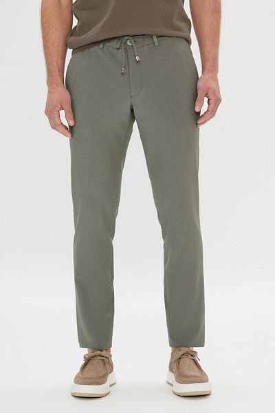 AC&Co / Altınyıldız Classics Men's Khaki Slim Fit Slim Fit Tie Waist Side Pocket Seersucker Patterned Trousers