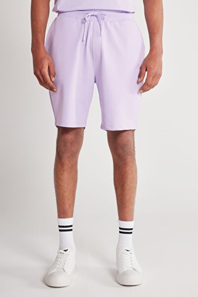 AC&Co / Altınyıldız Classics Unisex Lila Standart Fit Normal Kesim Pamuklu Cepli Esnek Örme Şort